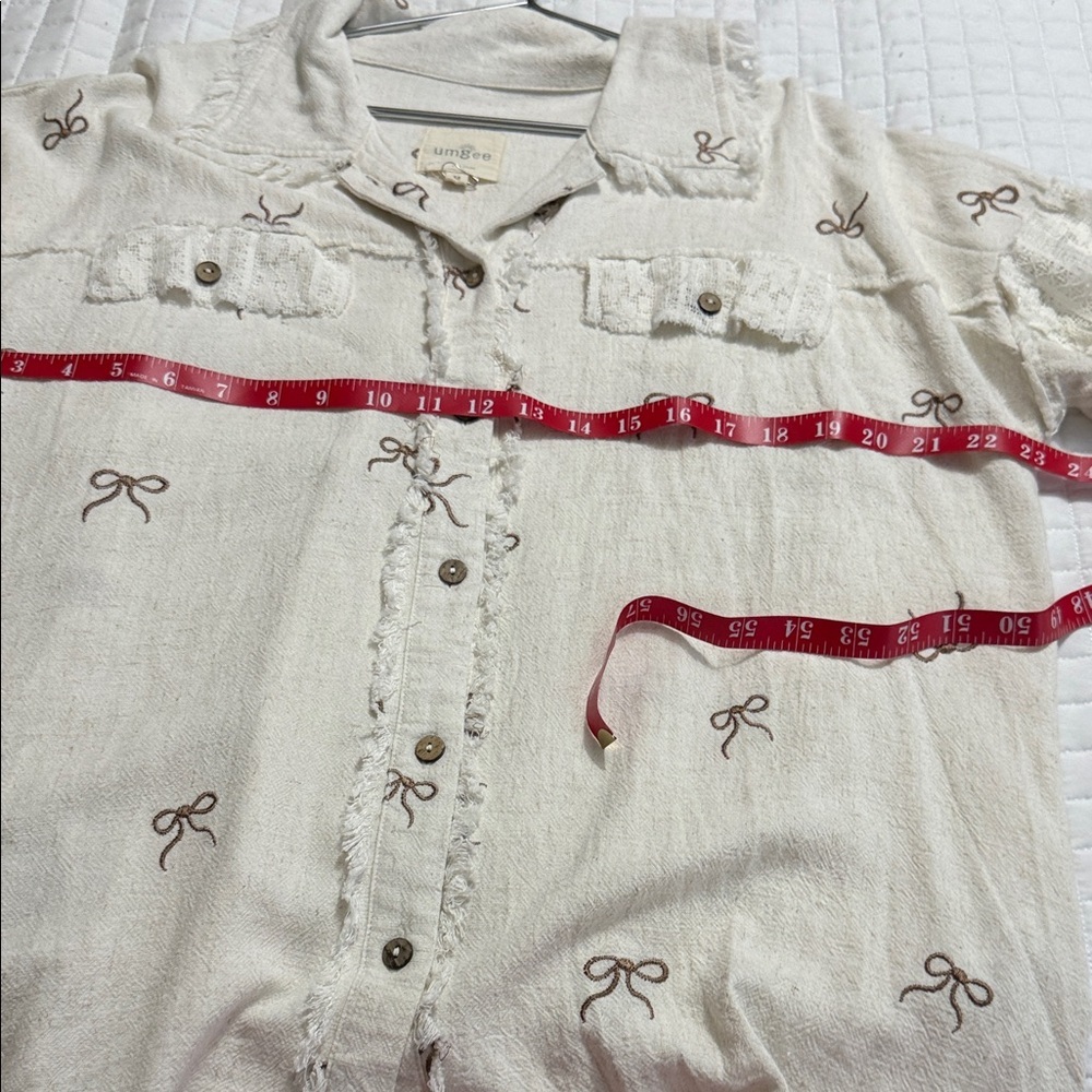 Umgee White Button-Down Shirt with Bow Embroidery - Picture 9 of 12